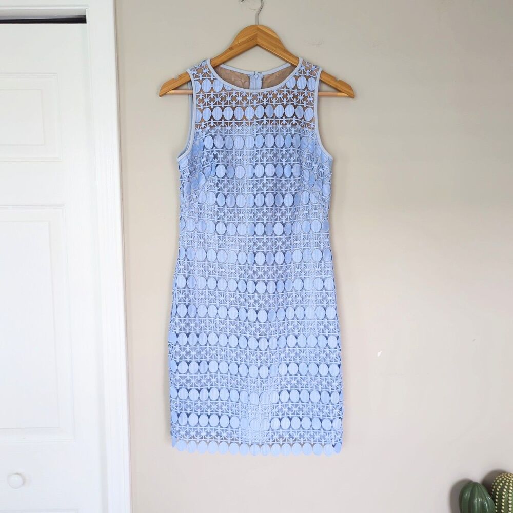 Lauren Ralph Lauren Blue Geometric Lace Sheath Dress 2 Wedding Guest Cocktail
